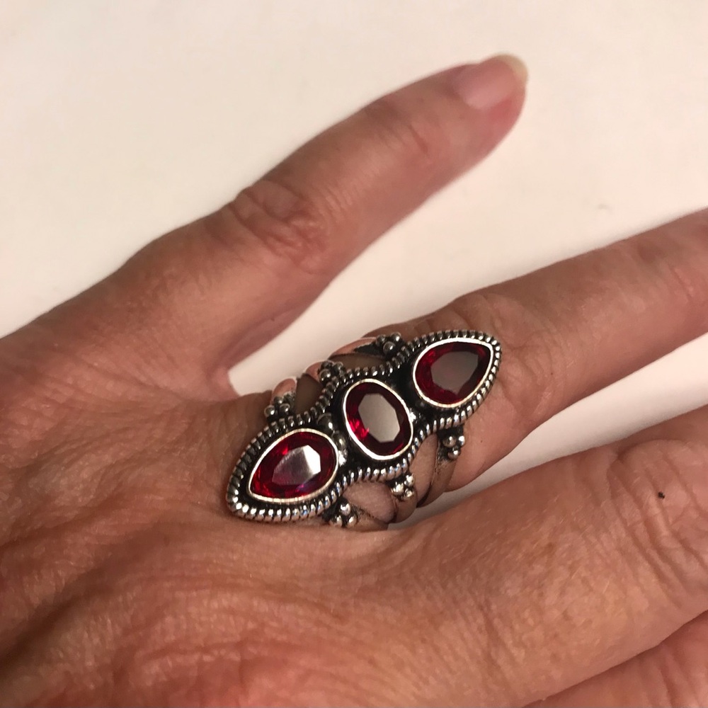 Garnet Stamped 925 Sterling Silver Ring